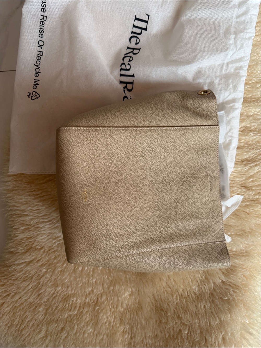 Celine Bucket Cream Pebbled Leather Shoulder Bag with Gold Accent